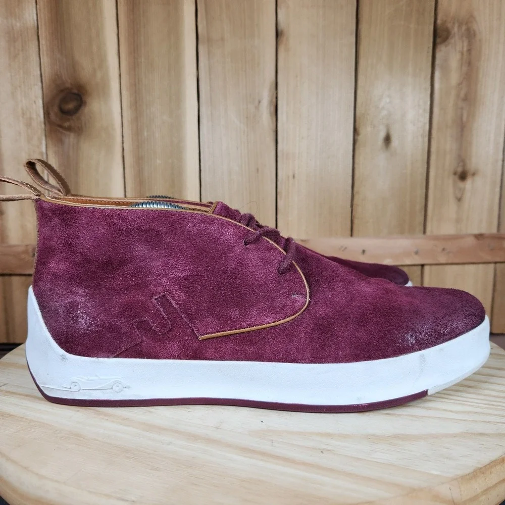John Fluevog Type 3 Shoes Mens 10 Burgundy Suede‎ Chukka Sneakers Casual Leather